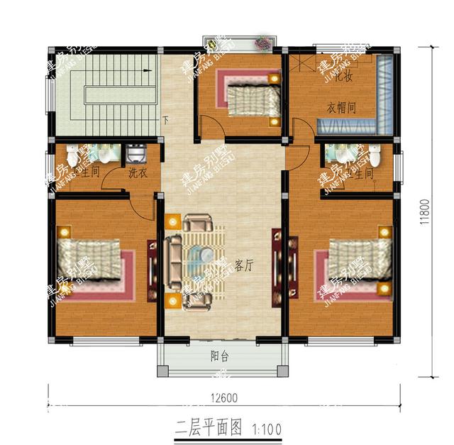 3栋面宽12.6米二层别墅设计图,都带堂屋设计,都是5间卧室
