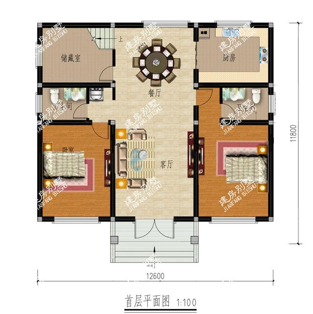3栋面宽12.6米二层别墅设计图,都带堂屋设计,都是5间卧室