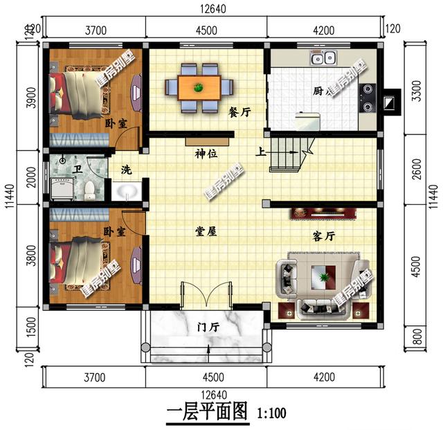 3栋面宽12.6米二层别墅设计图,都带堂屋设计,都是5间卧室
