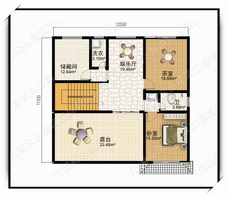 乡村三层房屋设计图 12X12米