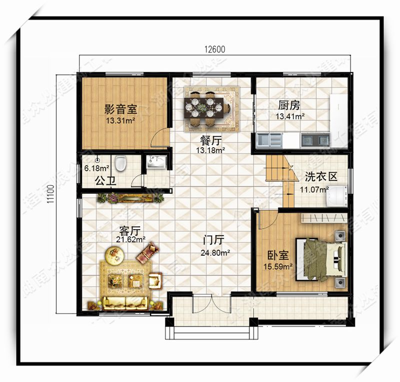 层次错落户型方正农村两层大户型别墅